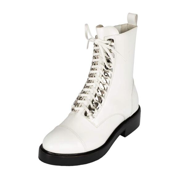 Jeffrey Campbell Damon 2H White Box Sliver Lace Up Combat Boots Size 8 - Picture 1 of 12